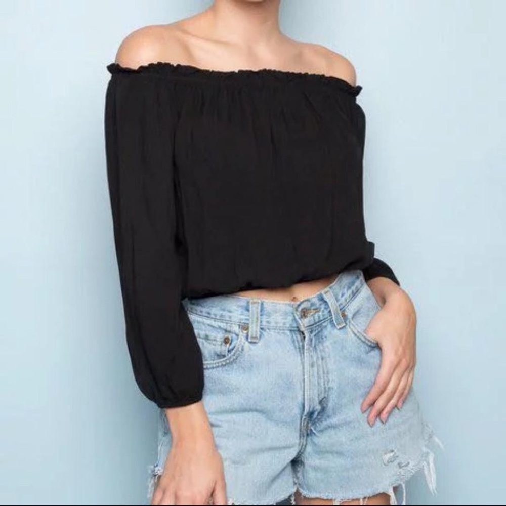 Brandy Melville Black Off The Shoulder Top Stretch Smocked One Size - Small
